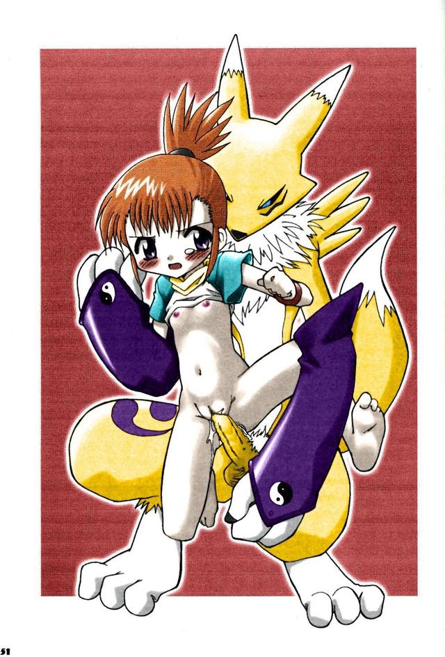 digimon porn blue digimon renamon tamers uncensored bestiality red loli shirt hair blush eyes flat vaginal highres purple bottomless chest makino ruki raglan sleeves lift