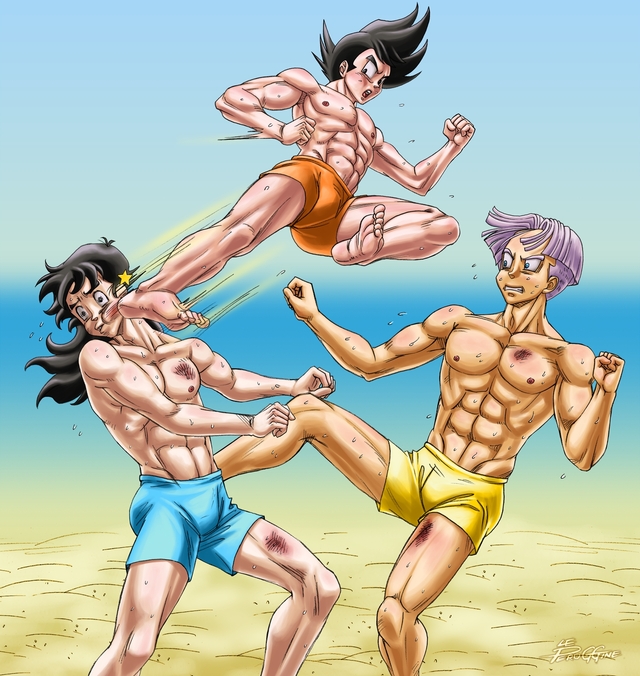 dragon ball z hentai hentai gay dragon ball thai yaoi dbz muscle kai dbkai beach fanart gohanxtrunks training bishonen bara saiyan peruggine muay