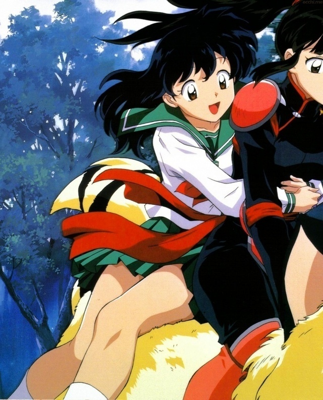 inuyasha hentai hentai long inuyasha black hair skirt school kagome higurashi uniform legs miniskirt sango thighs smile