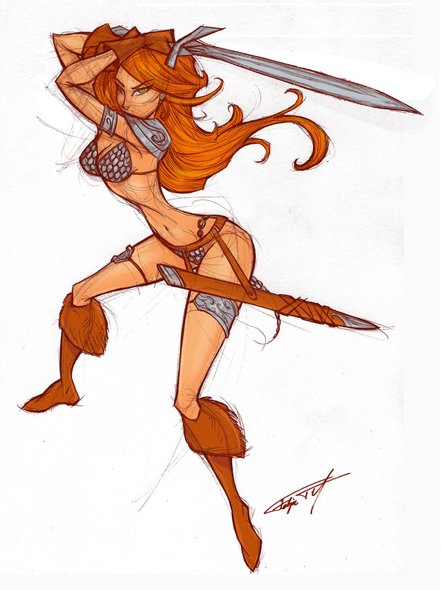 sexy drawings of a famous super heroine hot porn art sketch red painting sonja gelipe