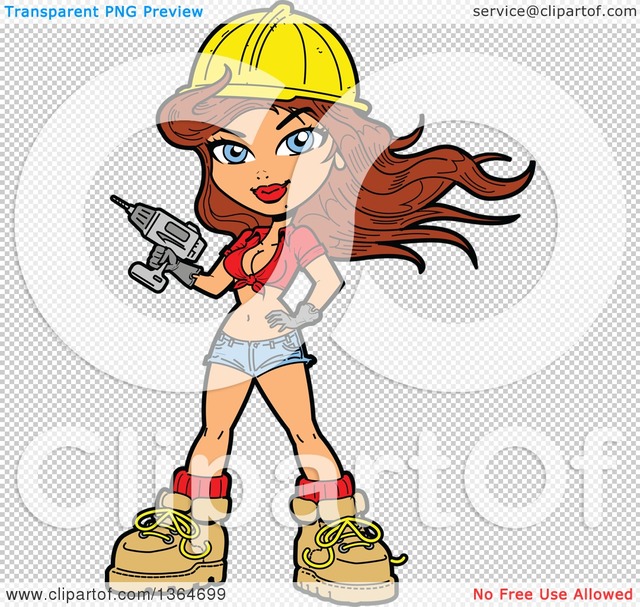 nice sexy toon sexy free cartoon illustration female white pinup brunette power royalty drill holding vector clipart construction portfolio worker clipartmascots