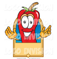 hot toons pics vector logo hot chili pepper mascot cartoon character rectangular blank tan label toons biz design