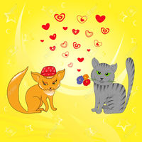 picture of cartoon pussy natareal rendezvous cat pussy valentines motif hand drawing cartoon vector illustration stock photo