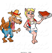 sexy toon pics vector drooling cartoon wolf staring sexy pig waitress serving bbq ribs lafftoon design