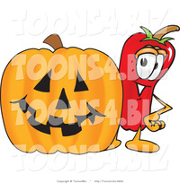 hot toons pic vector illustration red hot chili pepper mascot standing carved halloween pumpkin toons biz design