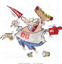 hot toons pics cartoon fat male baseball fan hot dog hat flag hand drinks ron leishman designs
